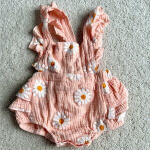 Peach Daisy Ruffle Baby Romper
